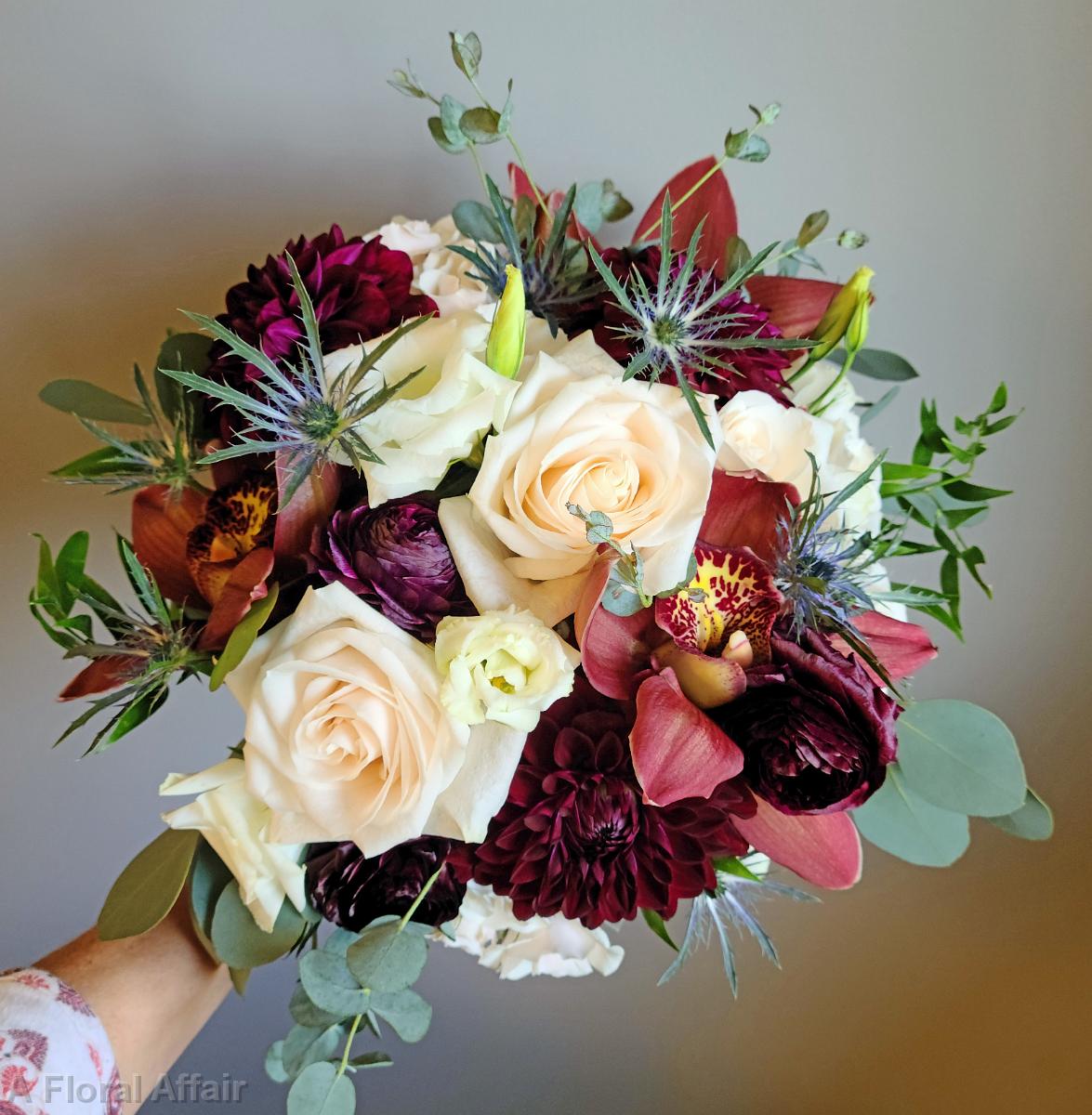 BB1635-Burgundy Bridal Bouquet with Cymbidium Orchids edited-1