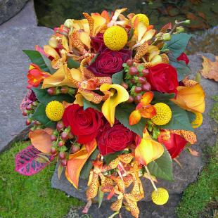 BB0178-Red Rose and Yellow Craspedia Bouquet