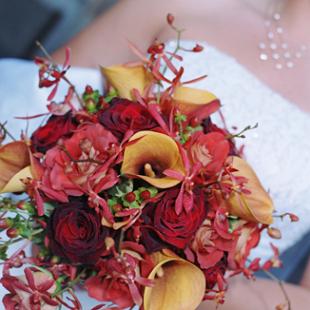 BB0204-Rust Orchid and Red Rose Wedding Bouquet
