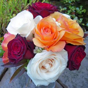 BB0296-Orange, Red, and Ivory Rose Wedding Flowers