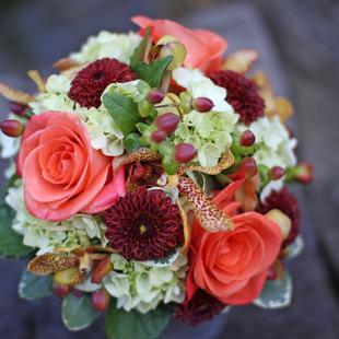 BB0390-Spicy Rose and Green Hydrangea Bridesmaid Bouquet