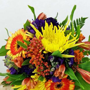 BB1219-Yellow, Orange and Purple Spider Mum Wedding Bouquet