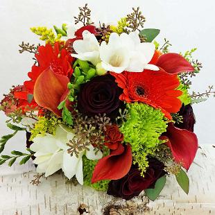 BB1223-Fall Orange Gerbera Daisie and Green Spider Mums