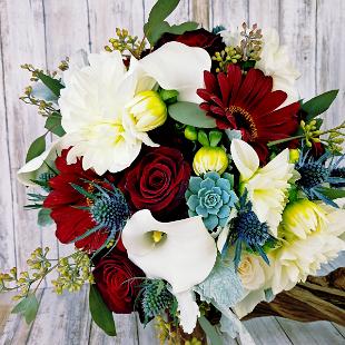 BB1402-Red's, White's and Green Succulent Wedding Bouquet