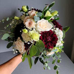 BB1605-Burgundy Dahlia and Light Blush Bridal Bouquet