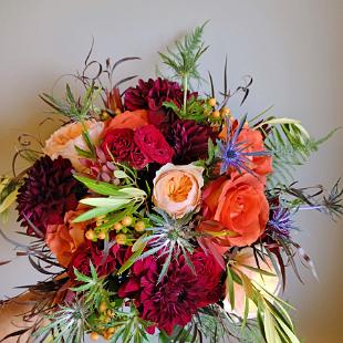 BB1632-Wine Dahlia and Sienna Brides Bouquet