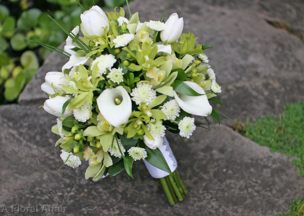 BB0485-Green and White Orchid and Lily Bouquet