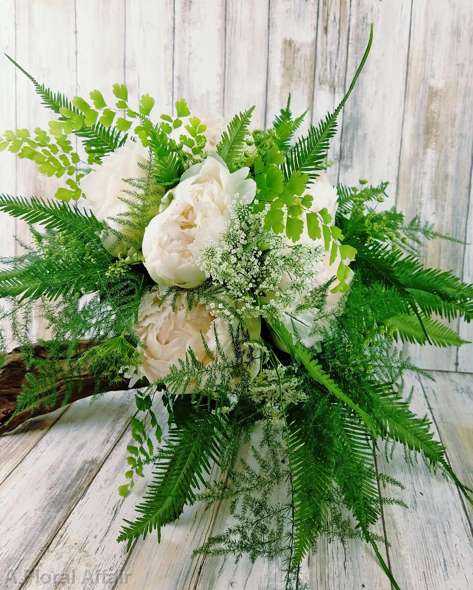 BB1419-Spring Natural White Peony and Greenery Brides Bouquet