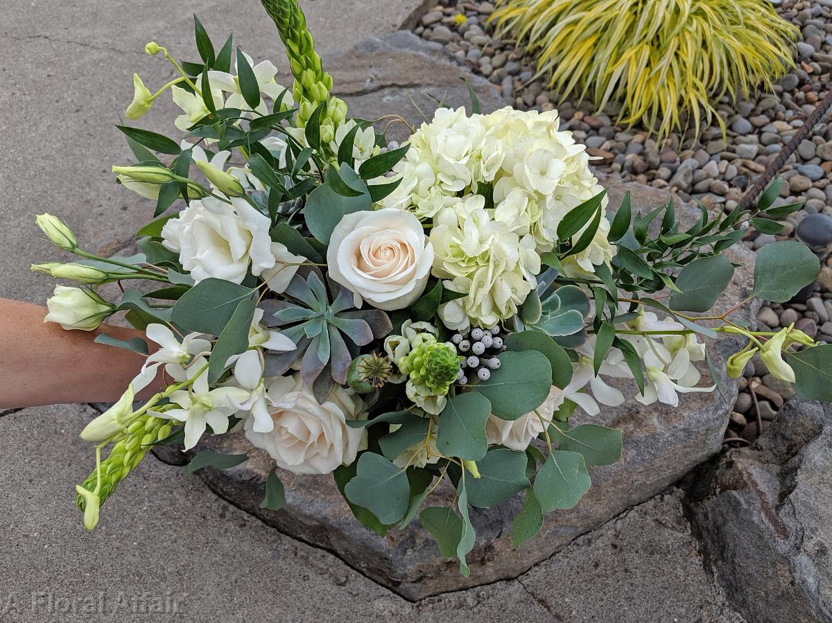 BB1477-Green and White Brides Bouquet with Succulent's