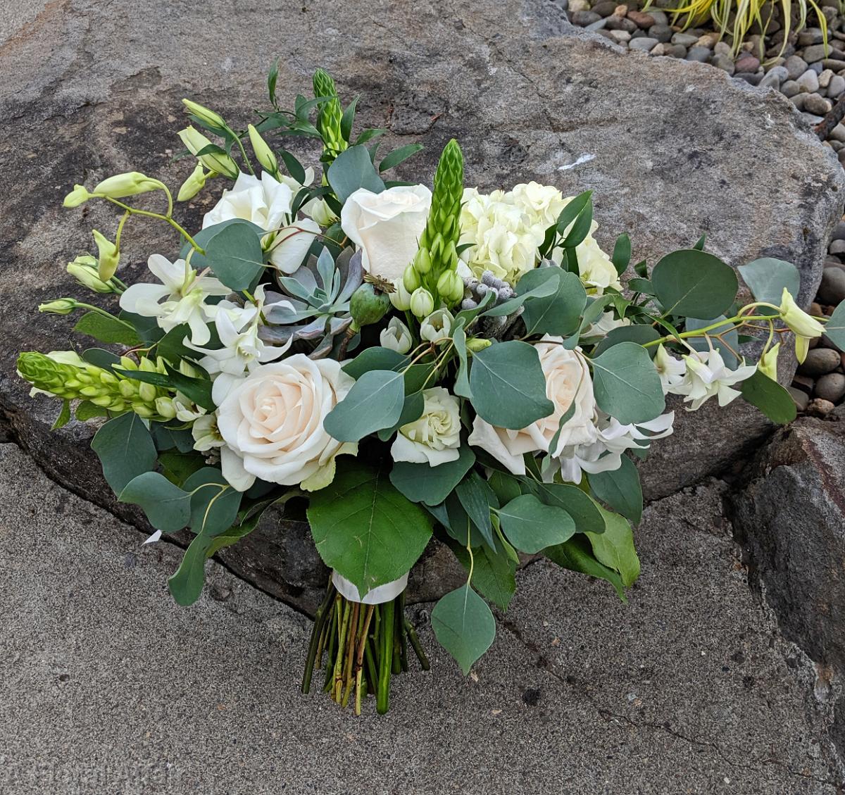 BB1478-Eucalyptus, Succulents and White Flowers Bridal Bouquet