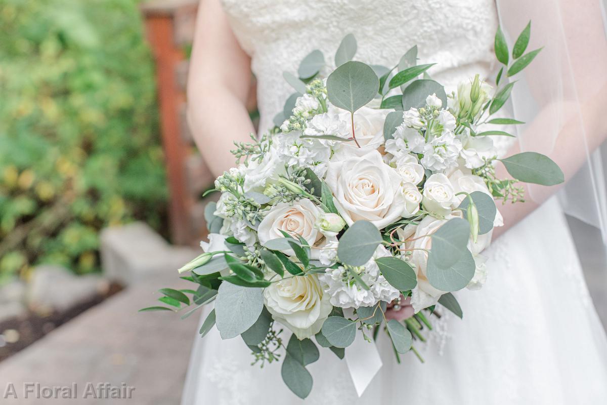 BB1697 - All White Bridal Bouquet with Greenery