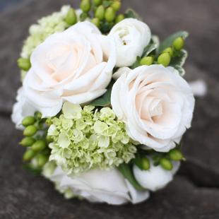 BB0410-Small Green Hydrangea and Ivory Rose Wedding Bouquet