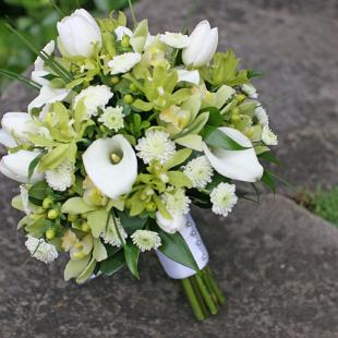 BB0485-Green and White Orchid and Lily Bouquet