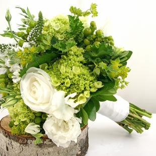 BB0781-Green and White Natural Brides Bouquet