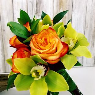 BB1347-Green Cymbidium and Orange Rose Wedding Bouquet.jpg