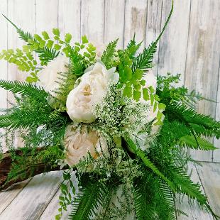 BB1419-Spring Natural White Peony and Greenery Brides Bouquet