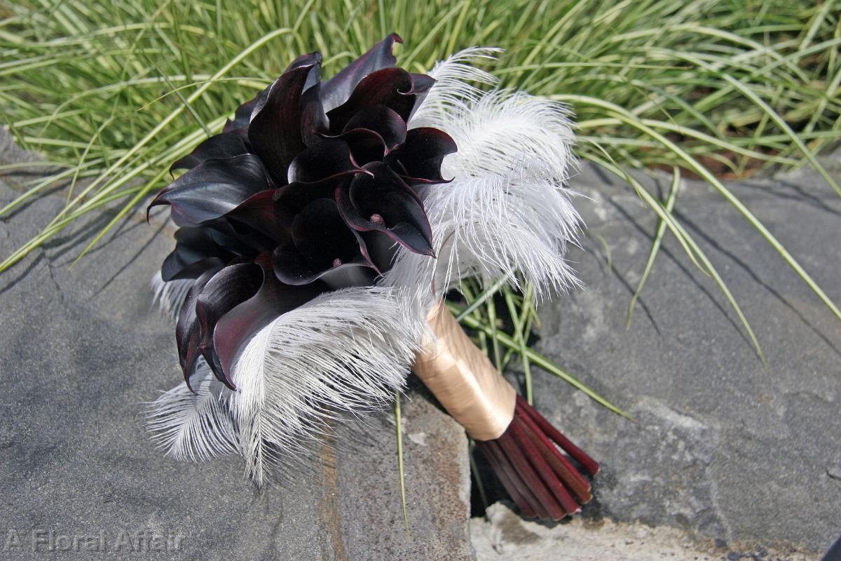 BB0558-Modern Eggplant Lily and Feather Bridal Bouquet