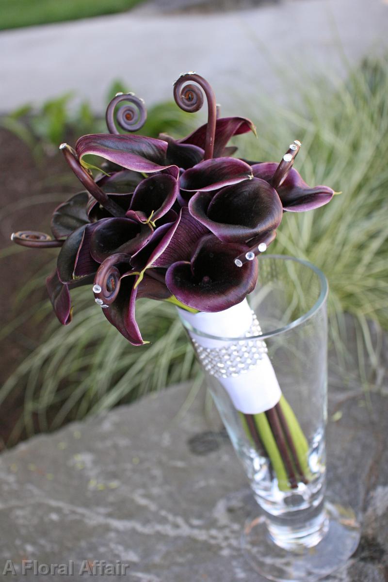 BB0610-Egg Plant Mini Calla Lily and Fiddlehead Fern Bridal Bouquet