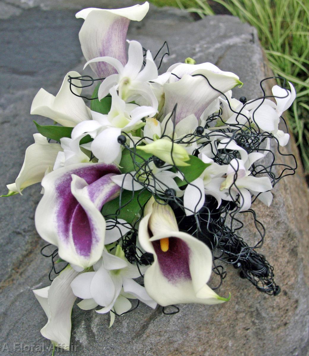 BB0645-Modern Wired Mini Calla Lily and Orchid Bouquet