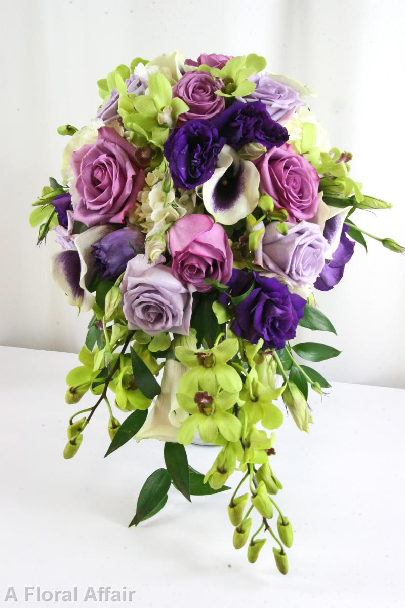 BB0748-Purple and Green Cascadeing Bouquet