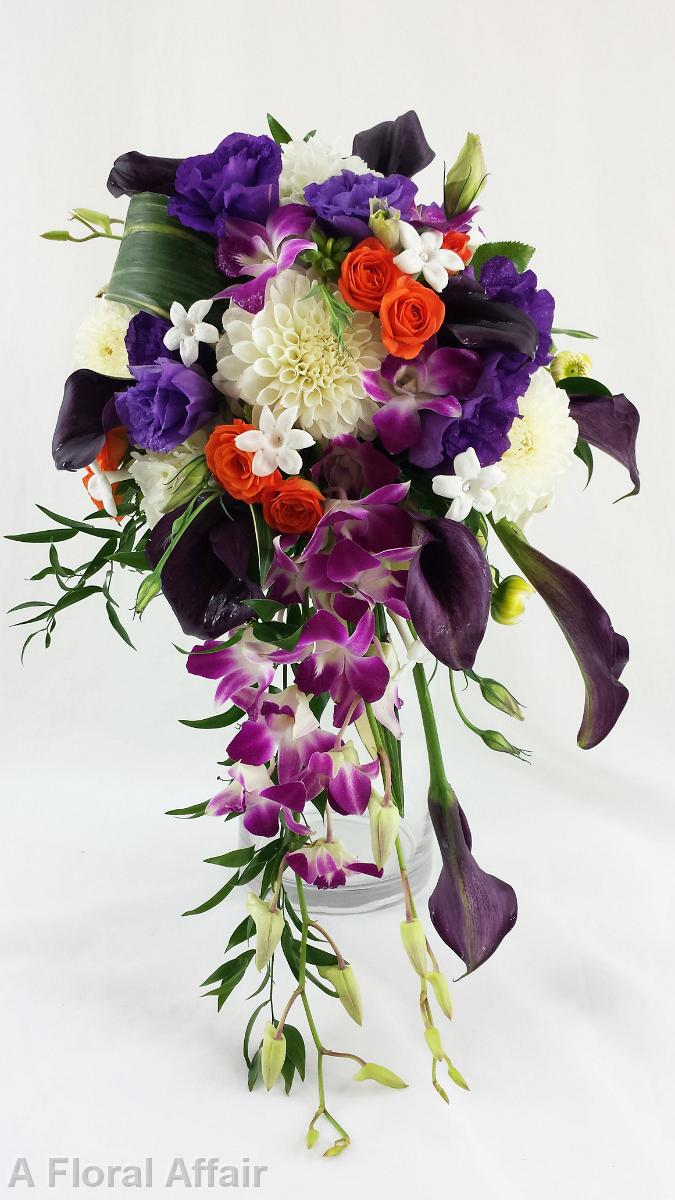 BB0972-Cascading Purple and White Wedding Bouquet