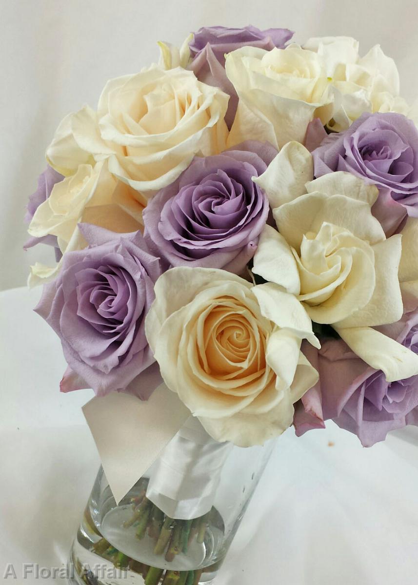 BB0978b-Gardenia, Lavender and Ivory Rose Brides Bouquet
