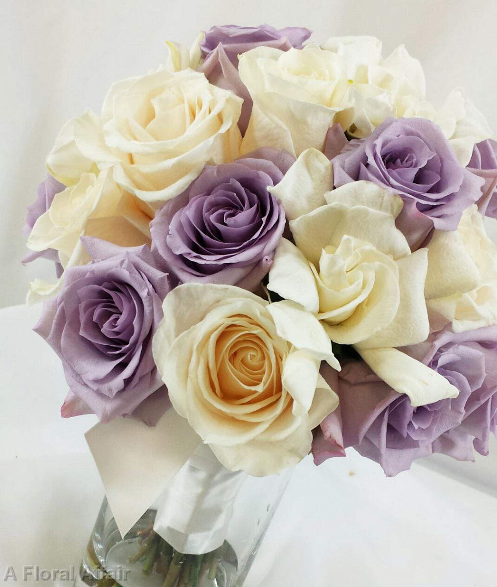 BB0979-White and Lavender Gardenia and Rose Brides Bouquet
