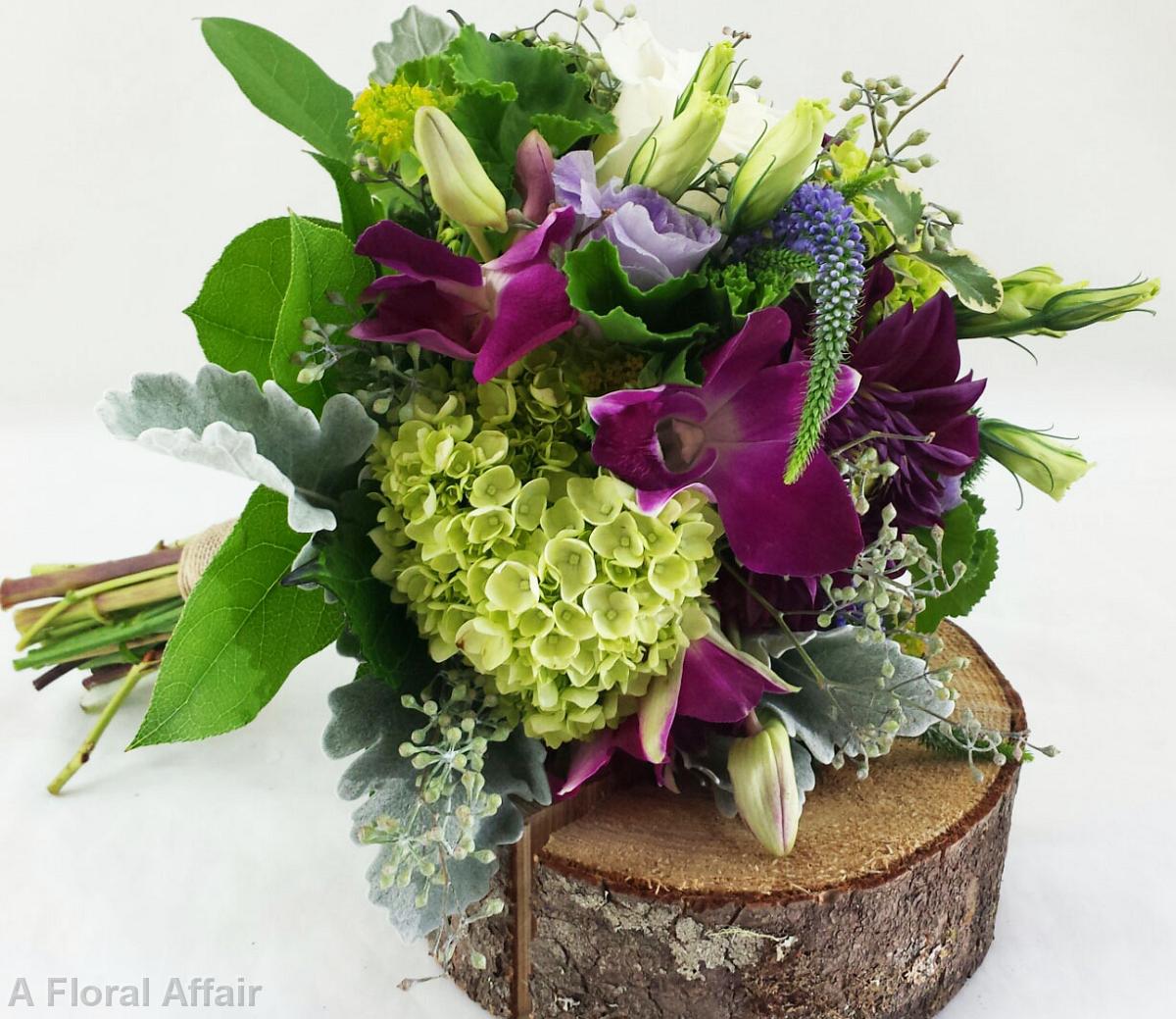 BB1003-Organic, Natural, Purple and Green Bridesmaids Bouquet
