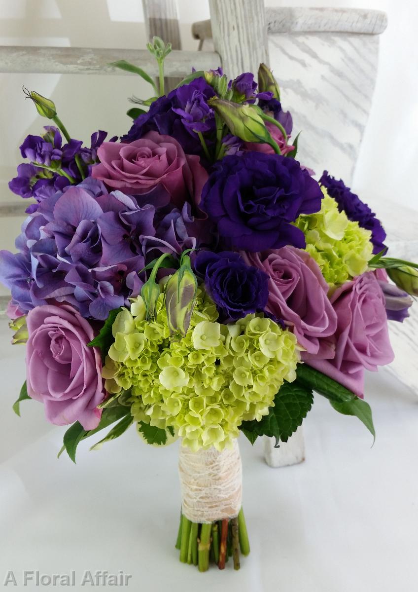 BB1118-Chartreuse, Green and Wisteria Brides Bouquet