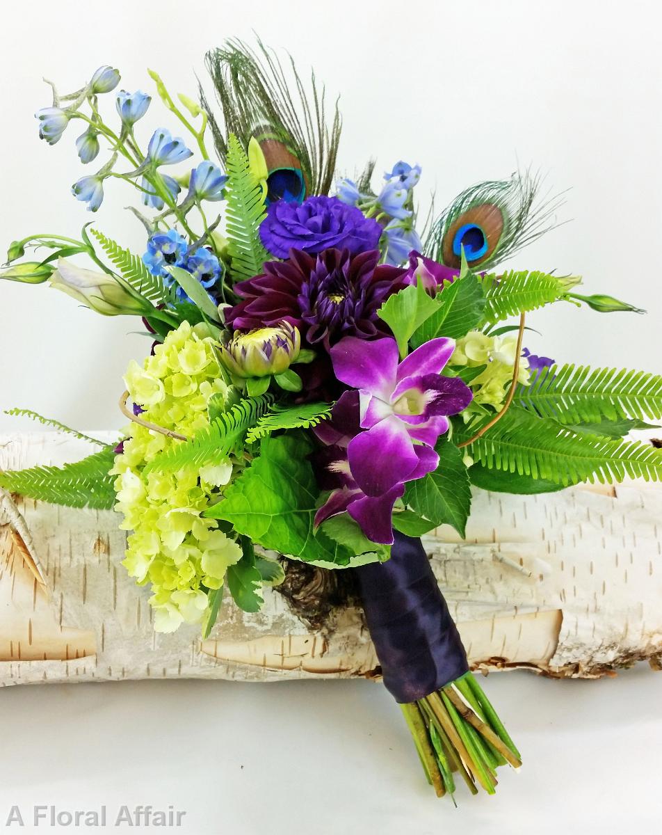 BB1185A-Woodland Wedding Bouquet with Peacock Feathers