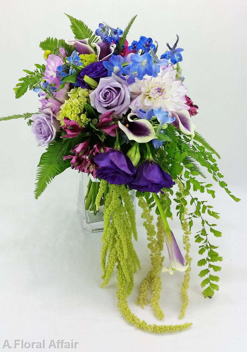 BB1236-Cascading Royal Blue and Purple Garden Bouquet