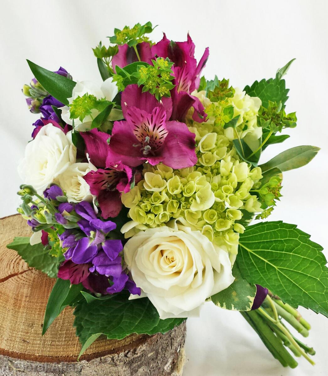 BB1279A-Purple, Green and White Bridesmaids Hand Tied Garden Bouquet