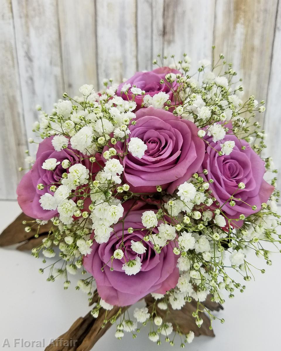 BB1331-Small Purple Rose and Babys Breath Bridal Bouquet
