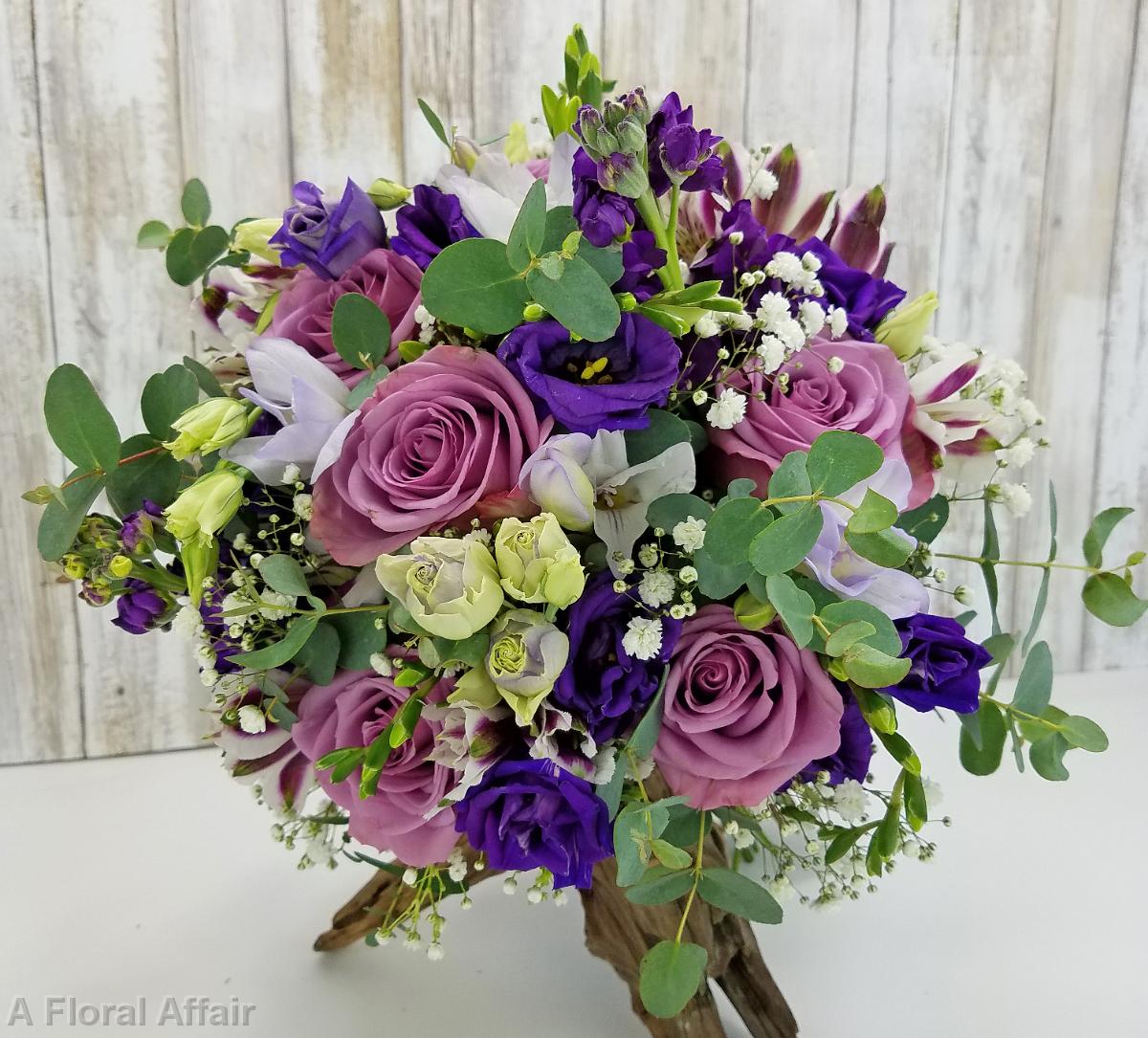 BB1332-Romantic Shades of Purple and Baby's Breath Wedding Bouquet-1