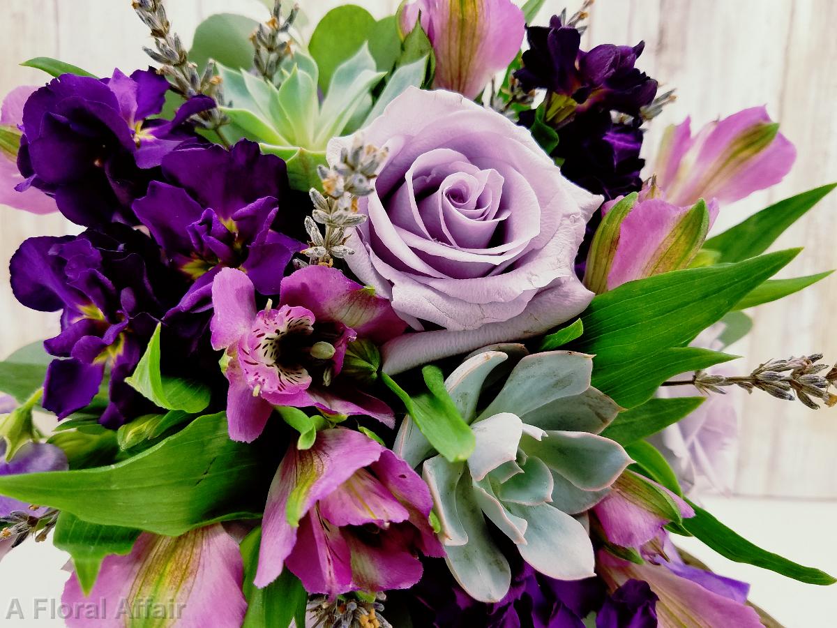 BB1338-Succulant with Purple and Greenery Bouquet