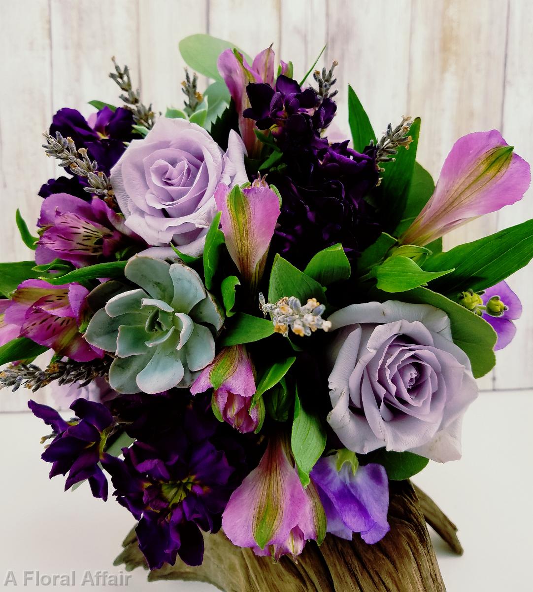 BB1339-Eggplant and Succulant Bridesmaids Bouquet