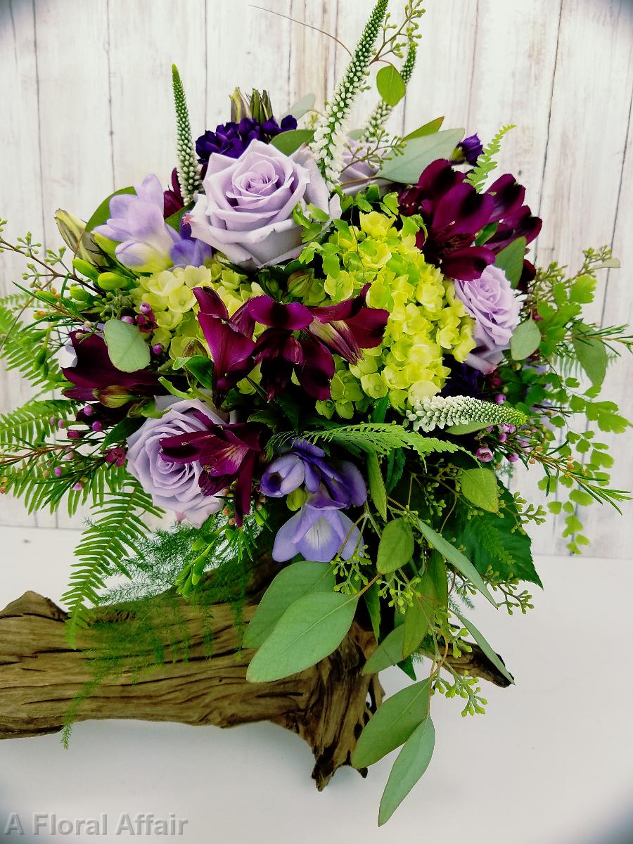 BB1354-Natural Plum, Green and Lilac Brides Bouquet