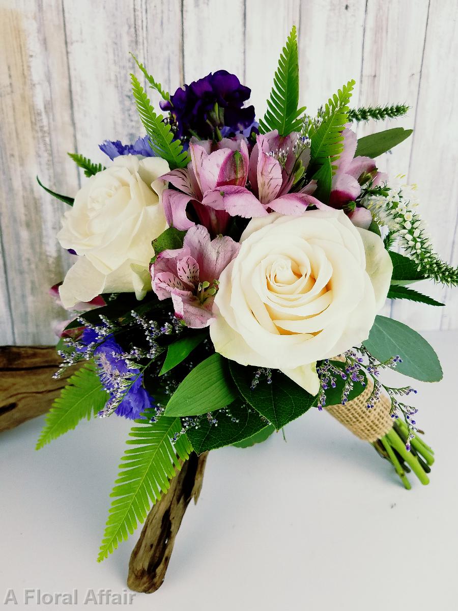 BB1367-Green, White and Purple Bridesmaids Bouquet