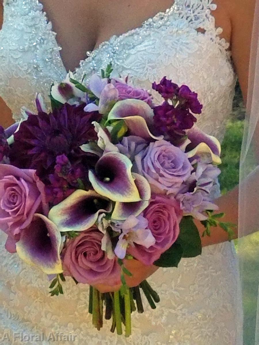 BB1413-Purple Mini Calla and Rose Brides Bouquet