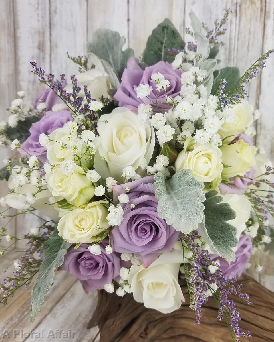 BB1447-Lavender Rose and Babys Breath Brides Bouquet
