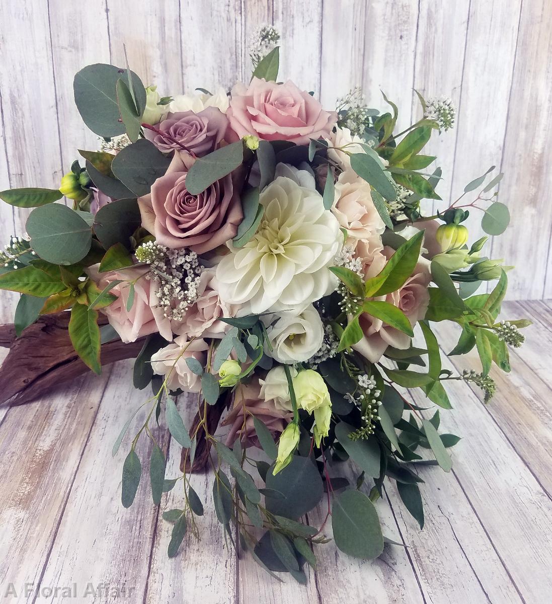 BB1454-Vintage Wisteria and Petal Pink Brides Bouquet