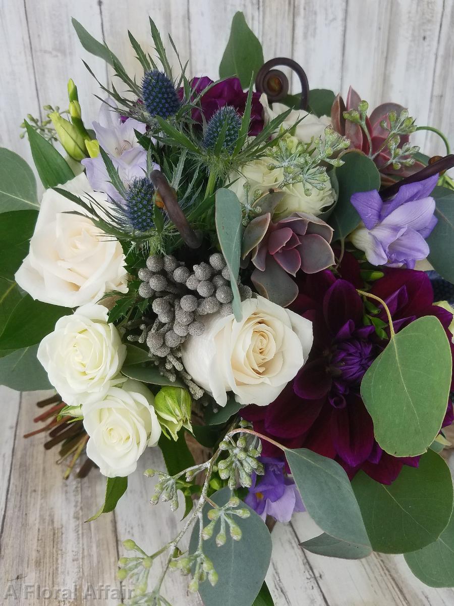 BB1489-Brides Bouquet with Jewel Tone Flowersand Succulents