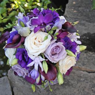 BB0334-Traditional Ivory and Eggplant Wedding Bouquet