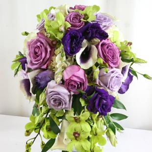 BB0748-Purple and Green Cascadeing Bouquet