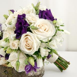 BB0793-Traditional Ivory and Purple Brides Bouquet