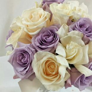 BB0978b-Gardenia, Lavender and Ivory Rose Brides Bouquet
