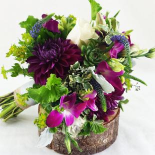 BB1002-Organic, Natural, Purple and Green Brides Bouquet