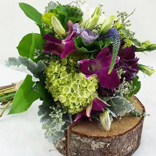 BB1003-Organic, Natural, Purple and Green Bridesmaids Bouquet