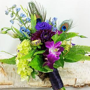 BB1185A-Woodland Wedding Bouquet with Peacock Feathers