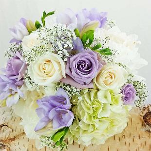 BB1199-Vintage Lavender And Ivory Rose, Freesia, Hydrangea and Baby's Breath Bouquet